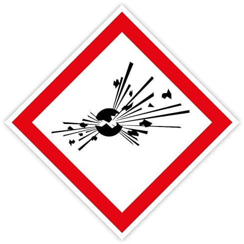 Aufkleber Warnzeichen GHS 01 „Explosionsgefahr/Explosive Stoffe“ GHS-Gefahrensymbol Folie selbstklebend, quadratisch | 5-20cm Made in Germany, Größen Name: 15x15cm