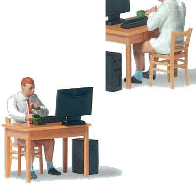 Preiser 28250 HO Scale Home Office Einzelfigur - mit Stuhl, Schreibtisch und Computer