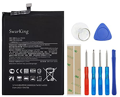 SwarKing Batería de repuesto compatible con Redmi Note 9S Note9S M2003J6A1G BN55 con kit de herramientas