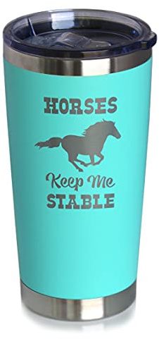 Bevvee Horses Keep Me Stable - Insulated Coffee Tumbler Cup with Sliding Lid - Stainless Steel Insulated Mug - Horse Themed Coffee Gifts - Teal