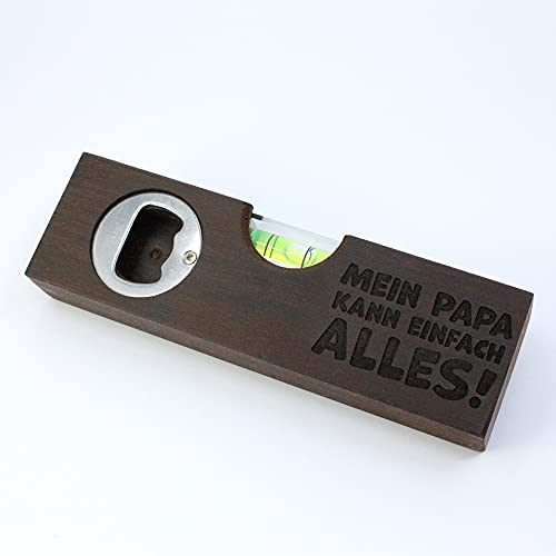 Diamandi | Wasserwaage aus Holz mit Gravur inkl. Flaschen-Öffner und Spruch - Mein Papa kann alles - Geschenk für den Vater - Geschenkidee Holzwerkzeug