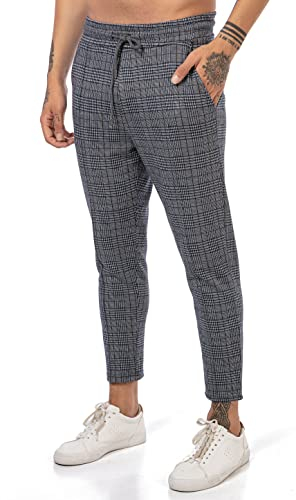 Redbridge Chino-Hose für Herren Freizeithose kariert mit Gummibund Jogg-Pants Casual Grau L