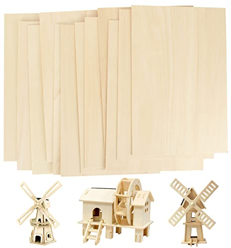 JMIATRY 12 Pieces Plywood Sheets, 300x200x1.5MM Balsa Wood Sheet, Unfinished Basswood Sheets Perfect for Home Decoration, DIY Crafts Projects, Woodcraft Model, Painting and Engraving