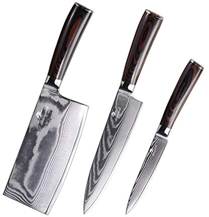 3. PCS. Chef Cleaver Coltello da cucina vegetale Set Damasco in acciaio in acciaio Cottura Chef Coltelli Frutta Clipiere cinese Affettatura Cucina Coltelli da cucina Coltello da cuoco