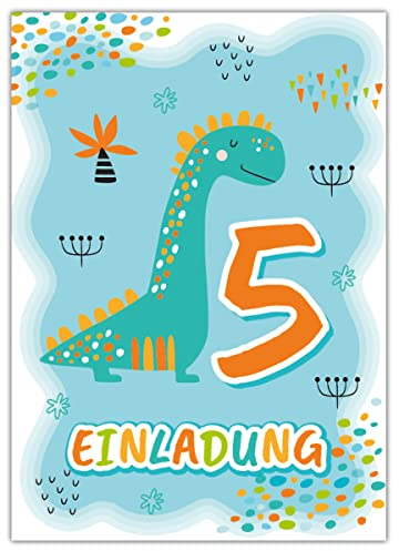12 Einladungskarten zum 5. Kindergeburtstag fünfte Geburtstag Jungen Dino Dinosaurier Geburtstagseinladungen
