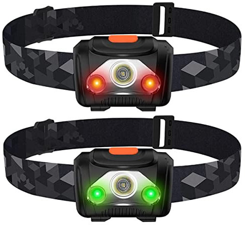 XLENTGEN 2er-Pack LED-Stirnlampe mit Weißem Licht + Grünem/Rotem Licht 4 Modi Kopflampe IPX4 Wasserdichte Leichte Mini Stirnlampen zum Laufen Wandern Angeln Lesen