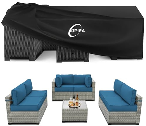 Kipiea Outdoor Garden Furniture Covers Waterproof, Garden Table Covers, 420D Oxford Fabric Rattan Patio Furniture Set Covers for Outside Windproof, No Tears, Anti-UV, Rectangular - 228x152x71cm