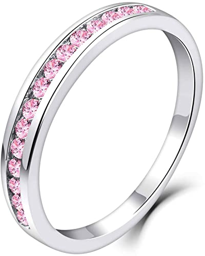 YL Bague d'éternité pour femme en argent 925 coupe 12 pierres de naissance 5A bague de fiançailles anniversaire en zircone cubique