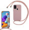 MBSLFY Silikon Handykette für Samsung Galaxy A21S Hülle mit Band,Silikon Necklace Handyhülle mit Abnehmbar Kordel zum Umhängen Stossfest Bumper Handy Schutzhülle für Samsung Galaxy A21S, Hell Pink