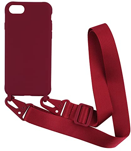 Handykette kompatibel mit iPhone 6 Plus/7 Plus/8 Plus(5.5) Hülle,Handyhülle Verstellbarer Necklace Silikonhülle Halsband Lanyard Schutzhülle Stoßfest TPU Bumper-Rot