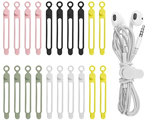 Nearockle 20 Stück Silikon Kabelbinder Wiederverschließbar für Handy Ladegerät, Kabel Organizer Set für Zuhause, Büro, Küche, Schule (5 Farben)