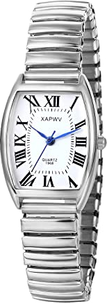 JewelryWe Uhren Damen Analog Quarz Armbanduhr Klassisch Rechteckig Elastisch Legierung Armband Beiläufige Uhr Damenuhr mit weißem Römischen Ziffern Zifferblatt Silber