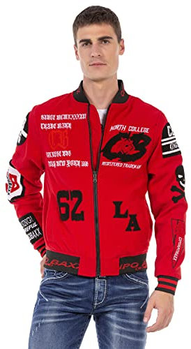 Cipo & Baxx Herren Jacke CJ274 Rot – Stylische College Jacke im Modernen Streetstyle mit Stickereien, Aufnähern & Reißverschluss – Modische Übergangsjacke für Alltag, Freizeit & Party – CJ274 Rot XXL