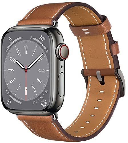 Docco Jette Correa de cuero compatible con Apple Watch Band 49mm,45mm,44mm,42mm(marrón-grafito)