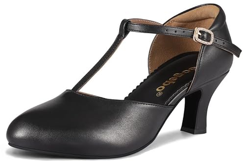 Damen Lateinische Ballsaal Tanzschuhe Hochzeit Pumps T-Strap Charakterschuhe, Schwarz, 41 EU