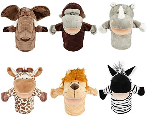 Sunallwell Hand Puppets for Kids, 6 Packs Sooty & Sweep Animal Puppets, Toddlers Boys & Girls with Big Movable Mouths