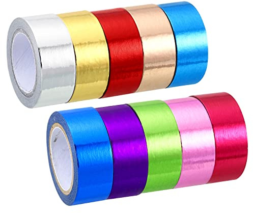 PATIKIL Ruban Washi Métallisé 15mm x 5m, 10 Colis Miroir Art Papier Rubans Washi Masquage Auto-adhésif pour Bricolage Art Artisanat Emballage Décoration, 10 Couleurs