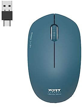 Port Designs Anschluss für kabellose Maus, PC, kabellos, 2,4 GHz, Kollektion 2 für Computer – optischer Sensor 1600 DPI – 3 Tasten – kompakt, beidhändig & leiser Saphir, Dunkelblau