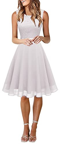 Onsoyours Robes d'invités de Mariage pour Femmes Robes de Demoiselle d'honneur en Mousseline de Soie Florales Robes de soirée balançoire Robes asymétriques A1 Blanc L