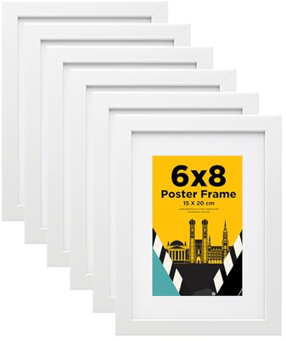 Egofine Bilderrahmen 15x20 cm, Holzrahmen Rahmen 15x20 cm mit Acrylglas für Tisch- und Wandmontage, Passepartout für Fotos 10 x 15 cm, Perfekt für Poster, Zuhause, Büro, Weiß, 6er