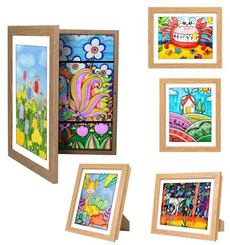 sixzerone Bilderrahmen Kinderzeichnungen,A4 Befüllba Kunstfotorahmen Kinder, 25,4 x 32,8 cm,Frontöffnung Kunstwerke, Ideal für, Kunstprojekte, Schule, Zuhause (holz)