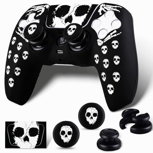 PlayRealm 1 coque en silicone et autocollant et 2 joysticks anti-chute pour manette PS5 (blanc fantôme)