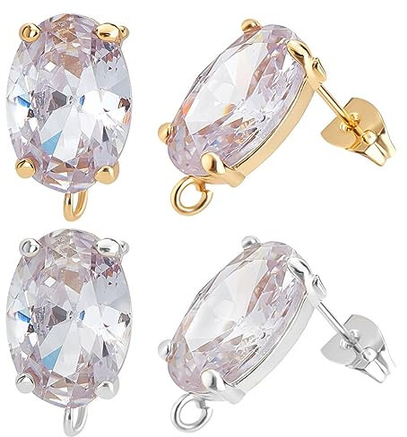Beebeecraft 6 Paar 2 Farben Zirkonia Ohrstecker Ovale Diamant Ohrstecker Mit Öse Gold Und Silberfarbene Ohrring Komponente Für DIY Ohrring Schmuckherstellung