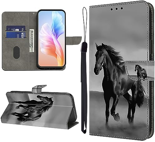 KEDBBAO Handyhülle für Xiaomi Mi 10T Pro Hülle Muster Klapphülle für Xiaomi Mi 10T Pro Leder Tasche Case Flip Magnet Motive Wallet Schutzhülle für Xiaomi Mi 10T Pro Hüllen, Schwarzes Pferd