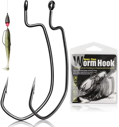 Dovesun EWG Offset Wurm Jig Haken Texas Rig Haken Wurmhaken für Bassangeln Angelhaken EWG Haken für Süßwasser Salzwasser Größe 3/0 * 50 Stück