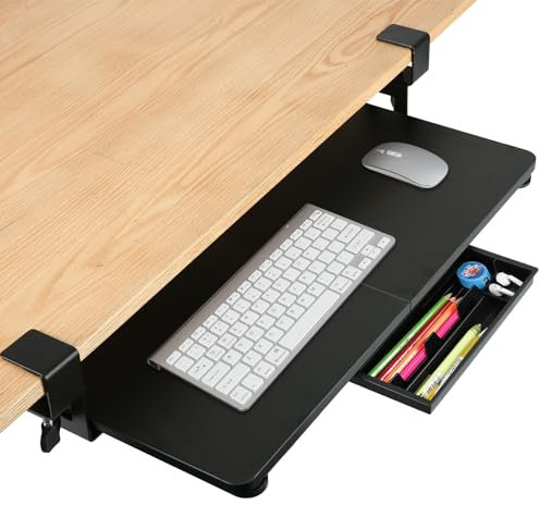Desktop Keyboard Tray, Pull-Out Under The Table, 26.77 X 11.81 Large-Sized Keyboard Tray, C-Shaped Lip Holder, Easy to Install, Suitable for Home Learning and Office Use(Black)