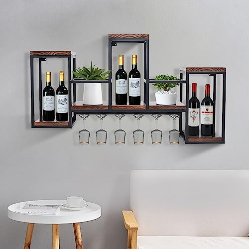 FUNYSF Étagère à vin murale industrielle Rafraîchisseur à vin mural Porte-bouteilles de vin multifonctionnel, pour la maison bar restaurant cuisine