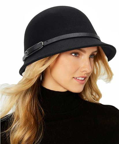 Damen Woll-Cloche-Hut Vintage 1920er Jahre Kirche Bowler-Hut Tee Party Kirche Derby Hut Outdoor, Schwarzes Design2, Medium