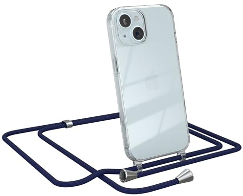 EAZY CASE Handykette kompatibel mit iPhone 15 Handyhülle mit Umhängeband, Handykordel mit Schutzhülle, Silikonhülle, Hülle mit Band, Stylische Kette für Smartphones, Navy Blau