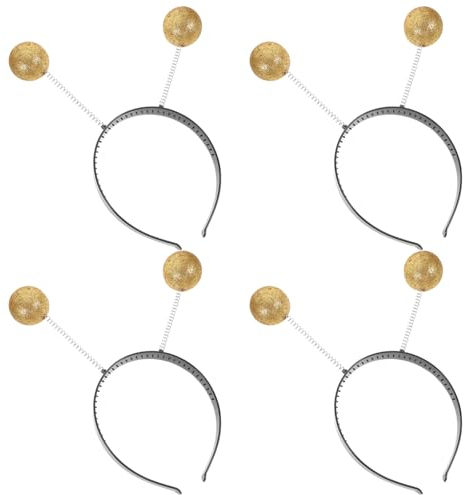 jojofuny 4 StüCk Alien Haarreif Mit Glitzerkugeln, Antennen Haarreif FüR Damen Und Kinder, KostüM Kopfschmuck FüR Karneval, Fasching, Halloween Und Themenpartys, Gold