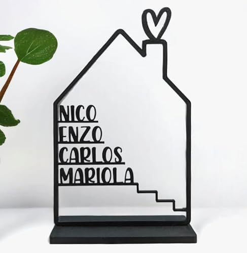 Tres Aristas Casa Personalizada con Nombres para Decoración de Hogar - Regalo Original para Parejas, Aniversarios, Dia de La Madre, San Valentín - Recuerdo único y Especial - Modelo Corazón