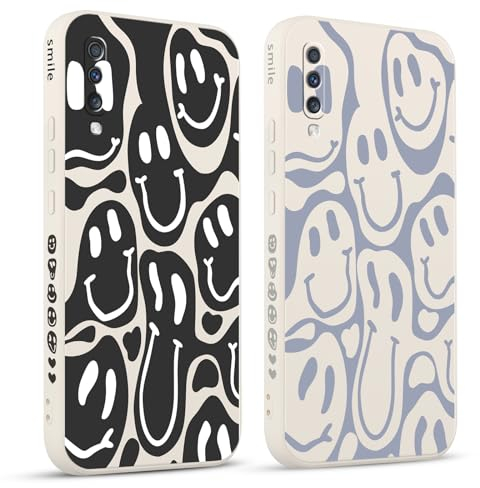 Pnakqil 2 stück Handyhülle für Samsung Galaxy A50/A30S/A50s,Hülle Lustiges Verdrehtes Lächeln Face Design Grimace Bemaltes Muster Aesthetic Mädchen Silikon Schutzhülle Tasche Schön Kameraschutz Case