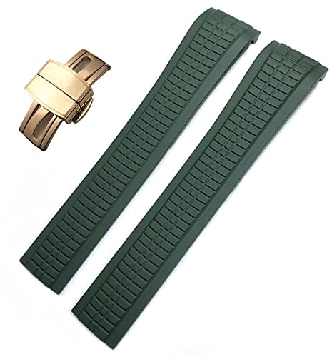 UMCNVV Pour Patek 5164A 5167A Aquanaut Philippe Series Butterfly Buckle 21 mm Bracelet de montre coloré en caoutchouc fluo, Rose Buckle, Agate