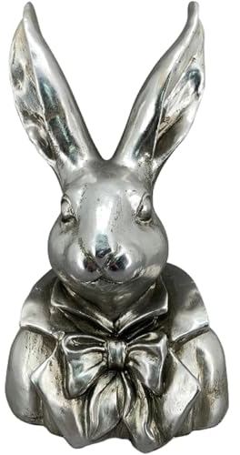 ETC putziger origineller Osterhase als Büste mit großem Kragen und Schleife Silber antik glänzend ca. 29 cm hoch