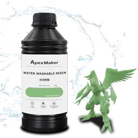 ApexMaker Wasser waschbares Harz 1000g, hohe Präzision, geringer Geruch, schnell härtendes Photopolymer Harz, 395-405nm UV härtendes 3D Druck flüssiges Photopolymer Harz für LCD DLP SLA 3D Drucker