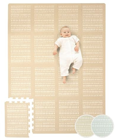 Stylische Puzzlematte Baby 1,7x1,2m Hygge Sand – 16 XL-Platten mit Kanten – Dicke & weiche Baby Spielmatte – schadstofffreie, geruchlose, Pflegeleichte Krabbelmatte – plastikfreie Verpackung