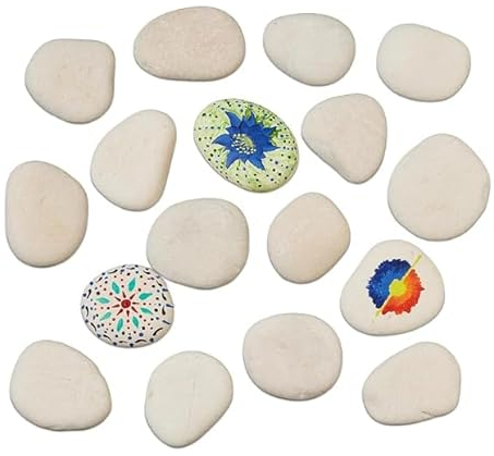 Ezydka 15 Stück Große Flache Steine zum Bemalen 5–8cm Glatte Kieselsteine Dekosteine Naturstein mit Bürste und Acrylfarbe für Bunte Malerei & Dekoration Blumentöpfen und Aquarien