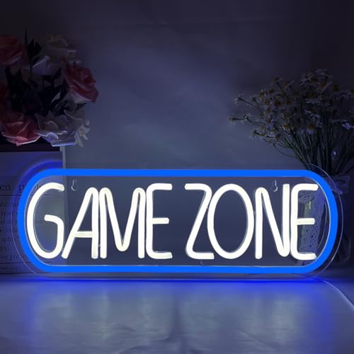YUEYYNS Insegne al Neon Game Zone Luce Neon a LED Insegne luminose Gioco Alimentata Tramite USB con Interruttore Decorazione di locali, bar, e-sport, luci al neon