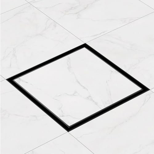 Duschrinne Quadrat Schwarz Matt Befliesbar 25 * 25cm Extra Flach Edelstahl komplettset duschabfluss bodenablauf 360 Grad Siphon mit Geruchsstop und Haarsieb Größen 10-25cm