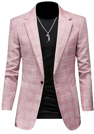 BoShiNuo Giacche da uomo Primavera e Autunno Giacche da abito Casual a due bottoni Giacche da uomo Slim Suits blazer per uomo, rosa chiaro, XXL