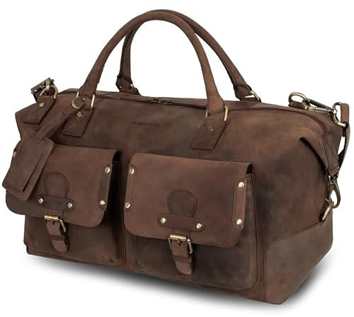 Marc Peter® Keneddy Reisetasche | Herren Vintage Braun Leder Weekender zum Umhängen Overnight Duffle Bag | Echtes Buffleder Großes XL Reisegepäck Tasche fur Herren und Damen