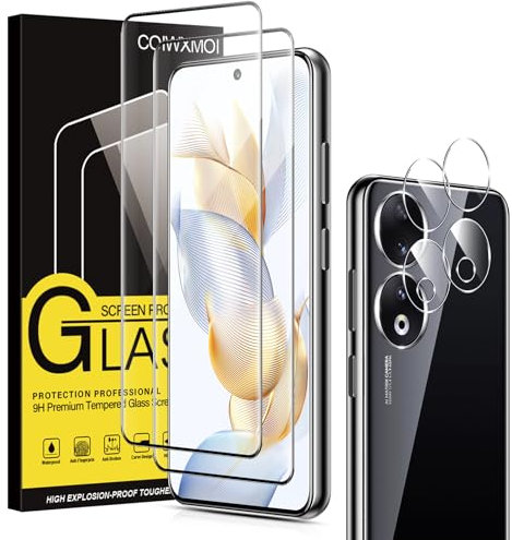 Coiwxmoi 2 Piezas Protector Pantalla para Honor 90 con 2 Protectora Lente Cámara, Cristal Templado Dureza 9H Antiarañazos Antihuellas Sin Burbujas Ultra HD Transparente Vidrio Película