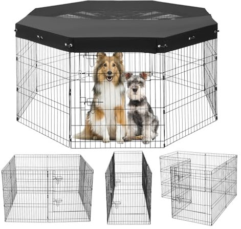 VEVOR Parc pour Chien 160x160x76 cm Enclos Chat Chiot Pliable 8 Panneaux, Clôture d'exercice en Métal avec Porte, Housse en Tissu Oxford 600D, pour Petits Animaux de Compagnie, Intérieur, Extérieur