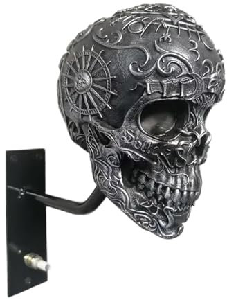 Motorrad-Helm-Totenkopf-Halter, Wandhalterung, Helm-Aufbewahrungsregal, Kunstharz, Handwerk, Totenkopf-Helmständer für Mäntel, Mützen, Baseballs und Rugby-Helme1