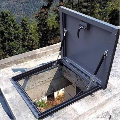 Metall-Dachbodentreppen-Auslassdeckel, regenfeste Dachluken-Abdeckplatte mit Gasdruckfeder und Griff und Gummidichtungsstreifen, Schacht-/Kellerausgangsabdeckung,80x80cm/31.5x31.5in