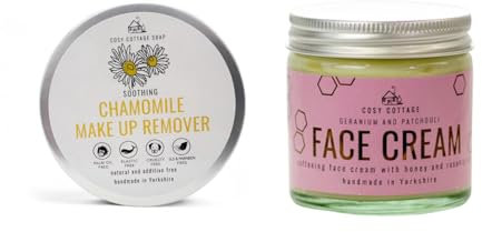 Cosy Cottage Natural Skincare Bundle - Chamomile Makeup Remover (100ml) & Honey and Rosehip Oil Face Cream (60ml) | Gentle Cleansing and Deep Hydration | 100% Natural | Plastic-Free and Eco-Friendly